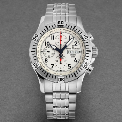 Pre-owned Revue Thommen Men's Airspeed White Dial Chronograph Day-date Watch 16071.6122