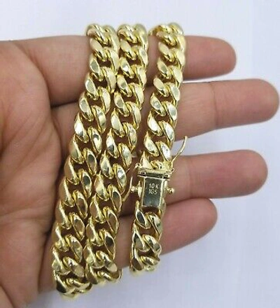 Pre-owned Globalwatches10 Real Gold Chain 10k Gold Miami Cuban Link 22 Inch Necklace Strong Box Lock