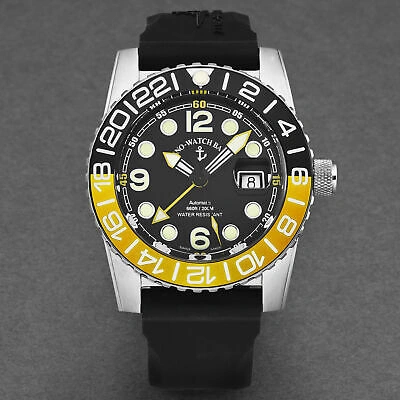 Pre-owned Zeno Men's Airplane Diver Gmt Black Dial Black Strap Automatic 6349gmt-3-a1-9