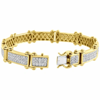 Pre-owned Jfl Diamonds & Timepieces Diamond Statement Link Pave Bracelet Mens 10k Yellow Gold 8" Round Cut 6.29 Ct. In White