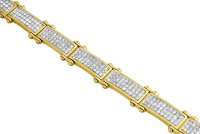 Pre-owned Jfl Diamonds & Timepieces Diamond Statement Link Pave Bracelet Mens 10k Yellow Gold 8" Round Cut 6.29 Ct. In White