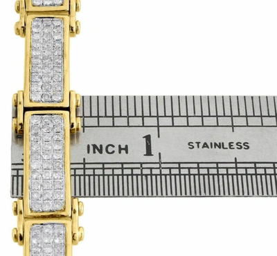 Pre-owned Jfl Diamonds & Timepieces Diamond Statement Link Pave Bracelet Mens 10k Yellow Gold 8" Round Cut 6.29 Ct. In White