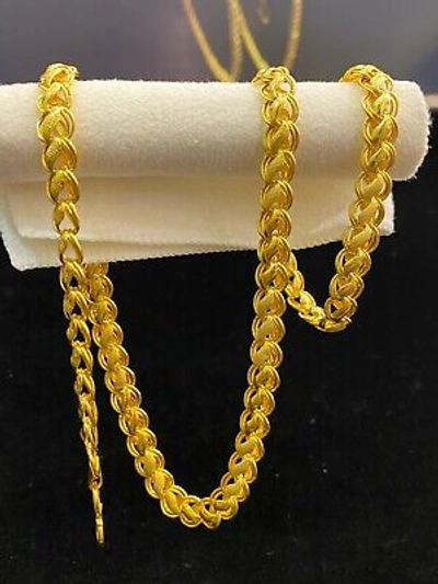 Pre-owned Jisha Vintage Unisex Dubai Handmade Lotus Chain Necklace In 916 Solid 22k Yellow Gold