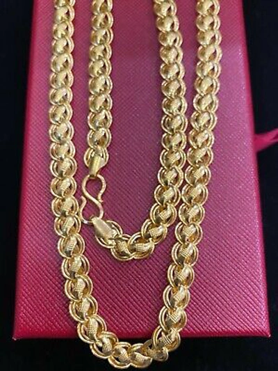 Pre-owned Jisha Vintage Unisex Dubai Handmade Lotus Chain Necklace In 916 Solid 22k Yellow Gold