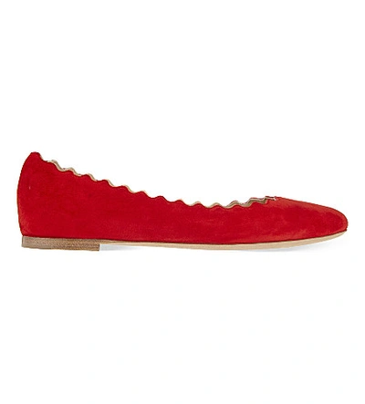 Shop Chloé Scalloped Suede Ballet Flats In Red