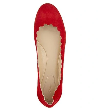Shop Chloé Scalloped Suede Ballet Flats In Red