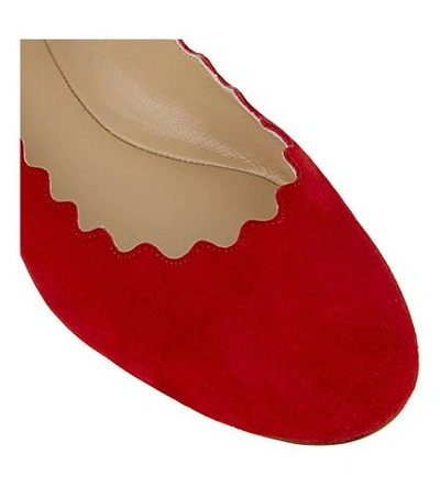 Shop Chloé Scalloped Suede Ballet Flats In Red