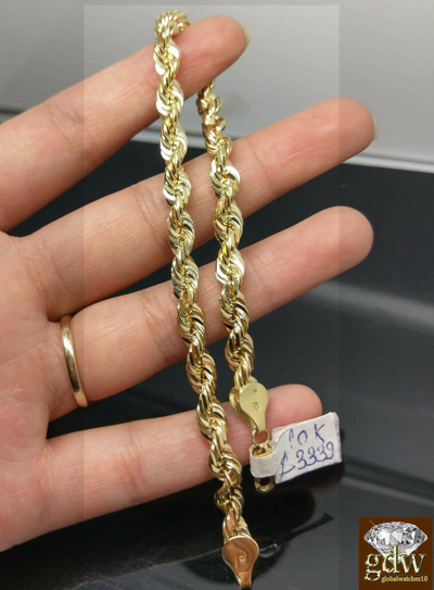 Pre-owned Globalwatches10 Solid 10k Yellow Gold Rope Bracelet Men 7mm 8" Diamond Cut Lobster Menwomen Real