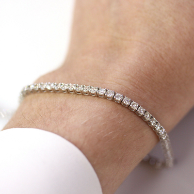 Pre-owned Jewelry By Arsa 4 Ctw Natural Real Diamond Solid 14k White Gold Tennis Bracelet 2.5 Mm, 6-8" L In G-h