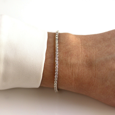Pre-owned Jewelry By Arsa 4 Ctw Natural Real Diamond Solid 14k White Gold Tennis Bracelet 2.5 Mm, 6-8" L In G-h