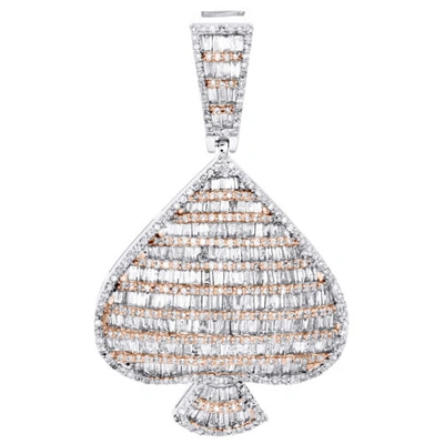 Pre-owned Jfl Diamonds & Timepieces 10k White Gold Round & Baguette Diamond Ace Of Spade Pendant 1.80" Charm 2.40 Ct