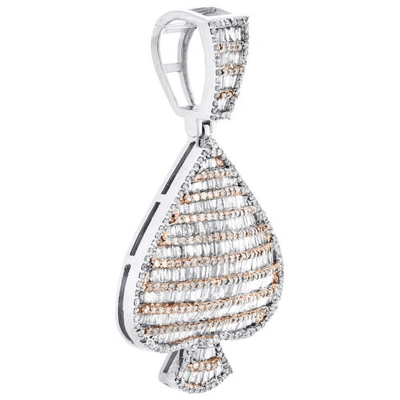 Pre-owned Jfl Diamonds & Timepieces 10k White Gold Round & Baguette Diamond Ace Of Spade Pendant 1.80" Charm 2.40 Ct