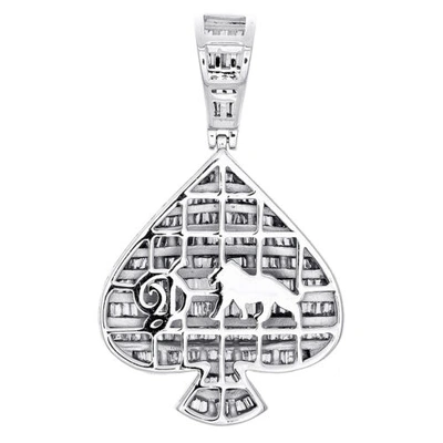 Pre-owned Jfl Diamonds & Timepieces 10k White Gold Round & Baguette Diamond Ace Of Spade Pendant 1.80" Charm 2.40 Ct
