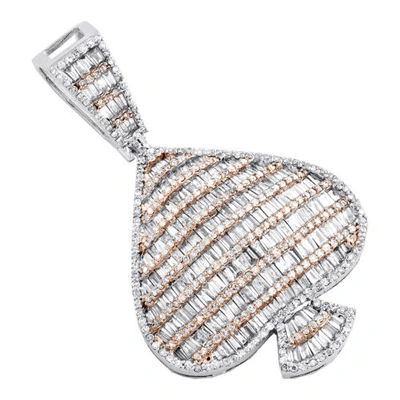 Pre-owned Jfl Diamonds & Timepieces 10k White Gold Round & Baguette Diamond Ace Of Spade Pendant 1.80" Charm 2.40 Ct