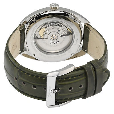 Pre-owned Gevril Men 48702a Five Points Swiss Automatic Exhibition Case Back Leather Watch