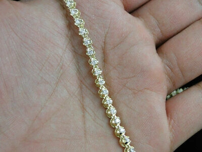 Pre-owned Jewelry Unlimited Mens Prong Set 1 Row Genuine Diamond Chain Necklace In 14k Yellow Gold