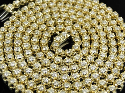 Pre-owned Jewelry Unlimited Mens Prong Set 1 Row Genuine Diamond Chain Necklace In 14k Yellow Gold