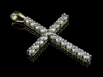 Pre-owned Jewelry Unlimited Unisex 10k Yellow Gold One Row Prong Genuine Diamond Cross Pendant Charm 1.45 Ct In H-i