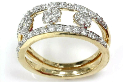 Pre-owned Jewelry By Arsa 0.75 Ctw Natural Diamond Solid 14k Yellow Gold Open Shank Cluster Flower Ring In G-h
