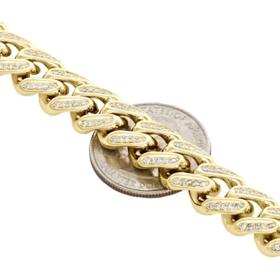 Pre-owned Jfl Diamonds & Timepieces 10k Yellow Gold 11.35mm Solid Miami Cuban Link Diamond Bracelet 8.50" | 2.10 Ct. In White