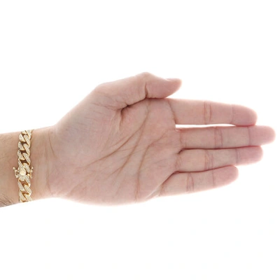 Pre-owned Jfl Diamonds & Timepieces 10k Yellow Gold 11.35mm Solid Miami Cuban Link Diamond Bracelet 8.50" | 2.10 Ct. In White