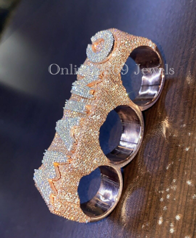 Pre-owned Online0369 7.18 Ct Round Natural Vvs Moissanite Men's Giant Three Finger Ring In 925 Silver In White