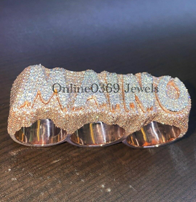 Pre-owned Online0369 7.18 Ct Round Natural Vvs Moissanite Men's Giant Three Finger Ring In 925 Silver In White