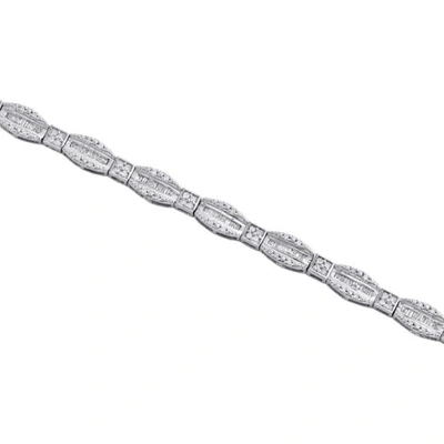 Pre-owned Jfl Diamonds & Timepieces 10k White Gold Round & Baguette Cut Diamond Bracelet 7" Hexagon Frame Link 1 Ct.