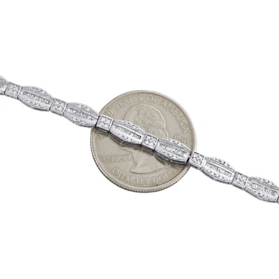 Pre-owned Jfl Diamonds & Timepieces 10k White Gold Round & Baguette Cut Diamond Bracelet 7" Hexagon Frame Link 1 Ct.