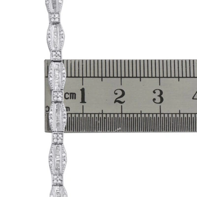 Pre-owned Jfl Diamonds & Timepieces 10k White Gold Round & Baguette Cut Diamond Bracelet 7" Hexagon Frame Link 1 Ct.