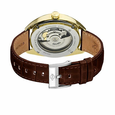 Pre-owned Gevril Men 48704a Five Points Swiss Automatic Exhibition Case Back Leather Watch