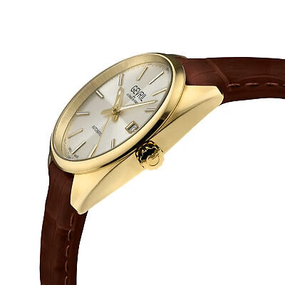 Pre-owned Gevril Men 48704a Five Points Swiss Automatic Exhibition Case Back Leather Watch