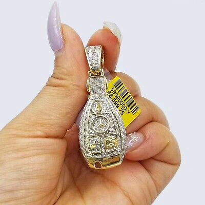 Pre-owned Globalwatches10 Real 10k Gold Mercedes Key Diamond Pendant Charm Genuine Diamond 1.04ct In G-h