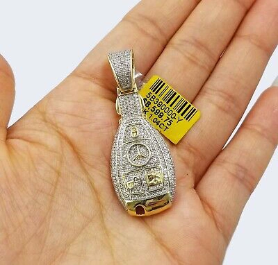 Pre-owned Globalwatches10 Real 10k Gold Mercedes Key Diamond Pendant Charm Genuine Diamond 1.04ct In G-h