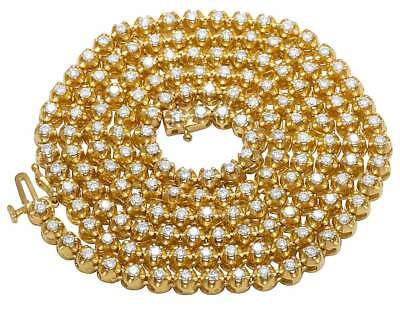 Pre-owned Jewelry Unlimited Mens 10k Yellow Gold Genuine Diamond One Row Tennis Prong Chain Necklace 6ct 3mm In H-i