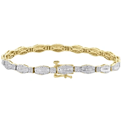 Pre-owned Jfl Diamonds & Timepieces 10k Yellow Gold Round & Baguette Cut Diamond Bracelet 7" Hexagon Frame Link 1 Ct In White