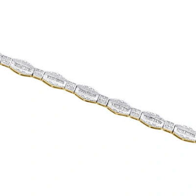 Pre-owned Jfl Diamonds & Timepieces 10k Yellow Gold Round & Baguette Cut Diamond Bracelet 7" Hexagon Frame Link 1 Ct In White