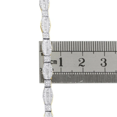 Pre-owned Jfl Diamonds & Timepieces 10k Yellow Gold Round & Baguette Cut Diamond Bracelet 7" Hexagon Frame Link 1 Ct In White