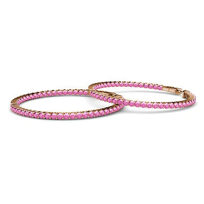 Pre-owned Trijewels Round Pink Sapphire 2 5/8 Ctw Inside-out Hoop Earrings 14k Rose Gold Jp:37570