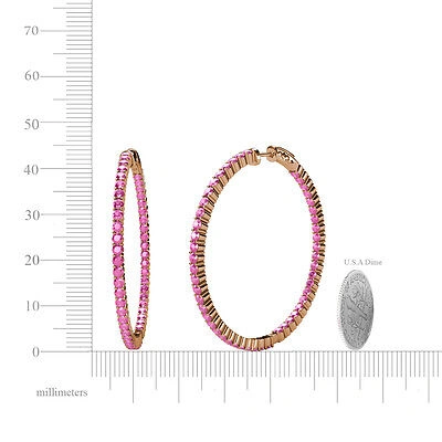 Pre-owned Trijewels Round Pink Sapphire 2 5/8 Ctw Inside-out Hoop Earrings 14k Rose Gold Jp:37570
