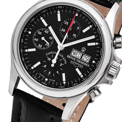 Pre-owned Revue Thommen Men's Pilot Leather Strap Chronograph Automatic Watch 17081.6534