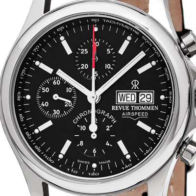 Pre-owned Revue Thommen Men's Pilot Leather Strap Chronograph Automatic Watch 17081.6534