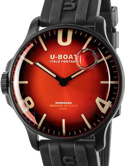 Pre-owned U-boat 8697/b Darkmoon Red Pvd Soleil Mens Watch 44mm 5atm