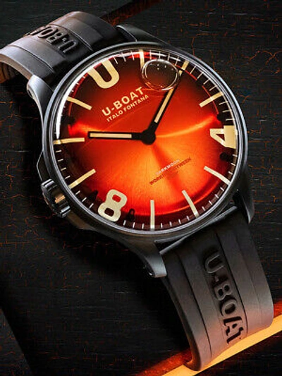 Pre-owned U-boat 8697/b Darkmoon Red Pvd Soleil Mens Watch 44mm 5atm