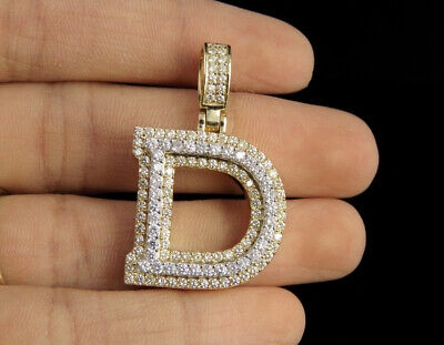 Pre-owned Jewelry Unlimited D Initial Custom Letter Diamond Pendant Charm In 10k Two Tone Gold 1.5 Ct 1.5" In G-h