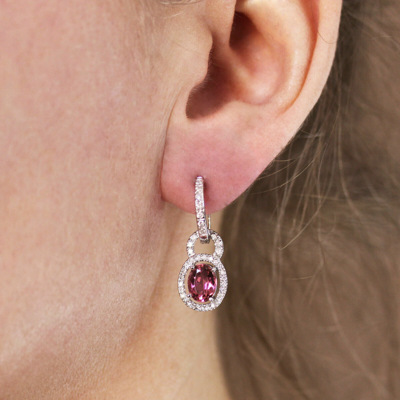 Pre-owned Jewelry By Arsa 3 Ct Tw Natural Pink Tourmaline & Diamond 14k White Gold Dangle Earrings 24 Mm