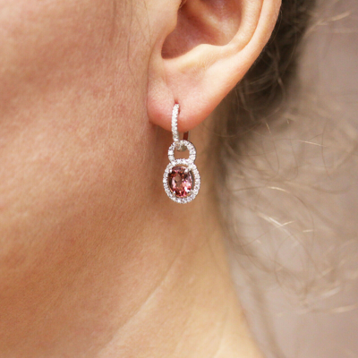 Pre-owned Jewelry By Arsa 3 Ct Tw Natural Pink Tourmaline & Diamond 14k White Gold Dangle Earrings 24 Mm