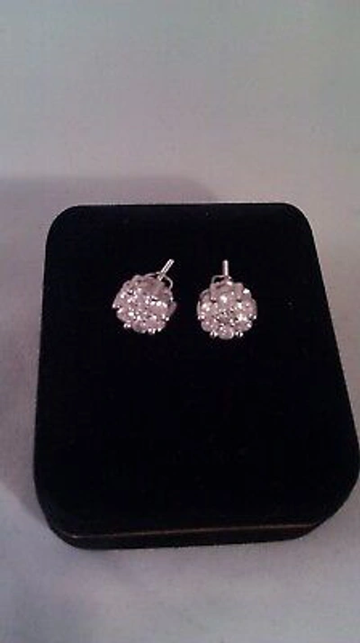 Pre-owned Globalwatches10 Solid 14k White Gold 1ct Genuine Diamond Earring Round Cut Flower Stud