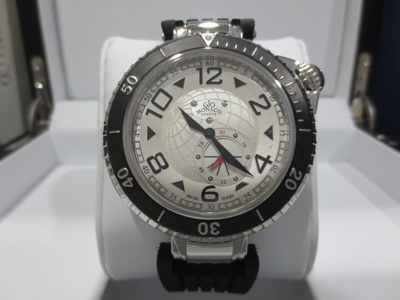 Pre-owned Gio Monaco Men's 644 Poseidon Silver Dial Sub Second Steel And Black Pvd Watch