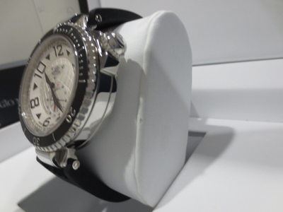 Pre-owned Gio Monaco Men's 644 Poseidon Silver Dial Sub Second Steel And Black Pvd Watch